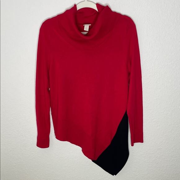 Chico's Sweaters - Chico's Red and Black Asymmetrical Turtleneck Sweater size 1/medium